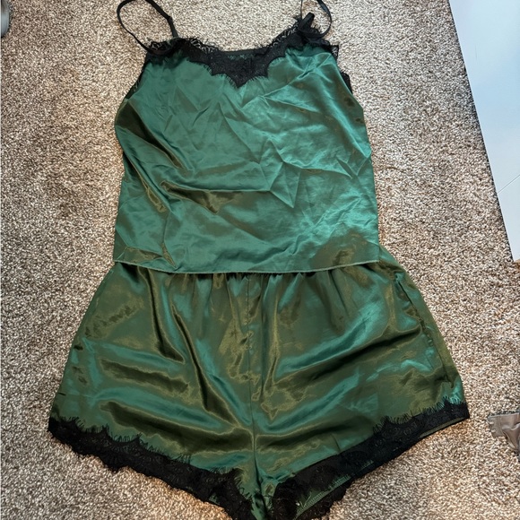 soly hux Other - Satin Lace Trim Cami Set - Green